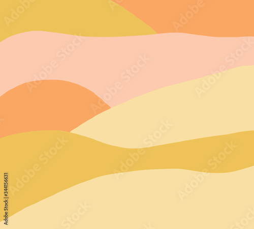Beautiful orange-red sunset landscape background.Yellow curve template with geometric elements.Abstract contemporary modern trendy painting.Perfect for posters  instagram posts  social media.
