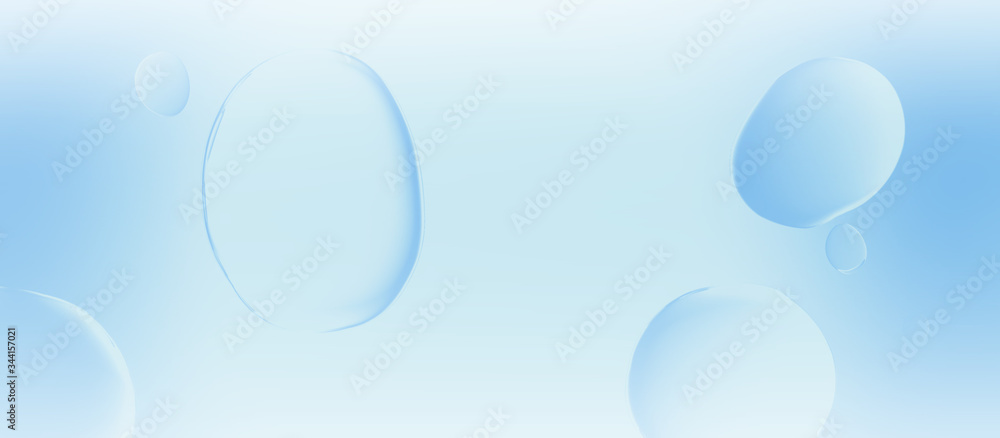 Abstract wide light blue background with water drops, 3d illustration.