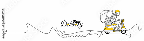Delivery boy ride scooter delivery service , Order, Fast Shipping, Flat Line Art Vector Background.