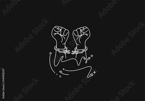 Broken handcuff Freedom concept, Hand Drawn Sketch Vector illustration.