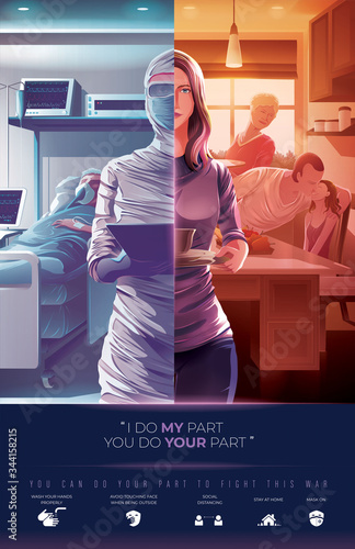 Vector illustration in medical health care concept to make awareness of the risk of doctors nurses and all medical workers in dedicating themselves at the frontline in epidemic or pandemic crisis