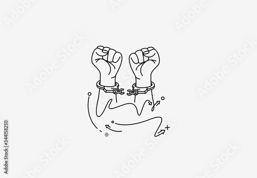 Broken handcuff Freedom concept, Hand Drawn Sketch Vector illustration.