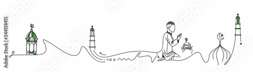 Muslim young man praying ( Fajr, Zuhr, Asr, Maghrib, and Isha ) - eid mubarak, vector Illustration.