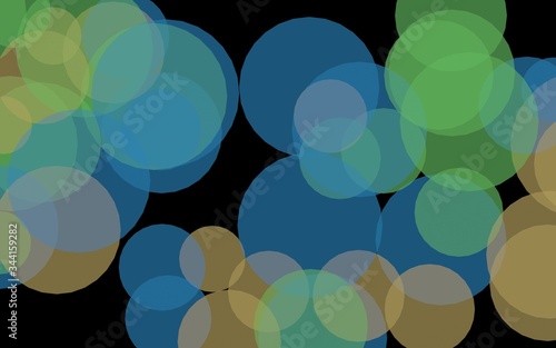 Multicolored translucent circles on a dark background. 3D illustration