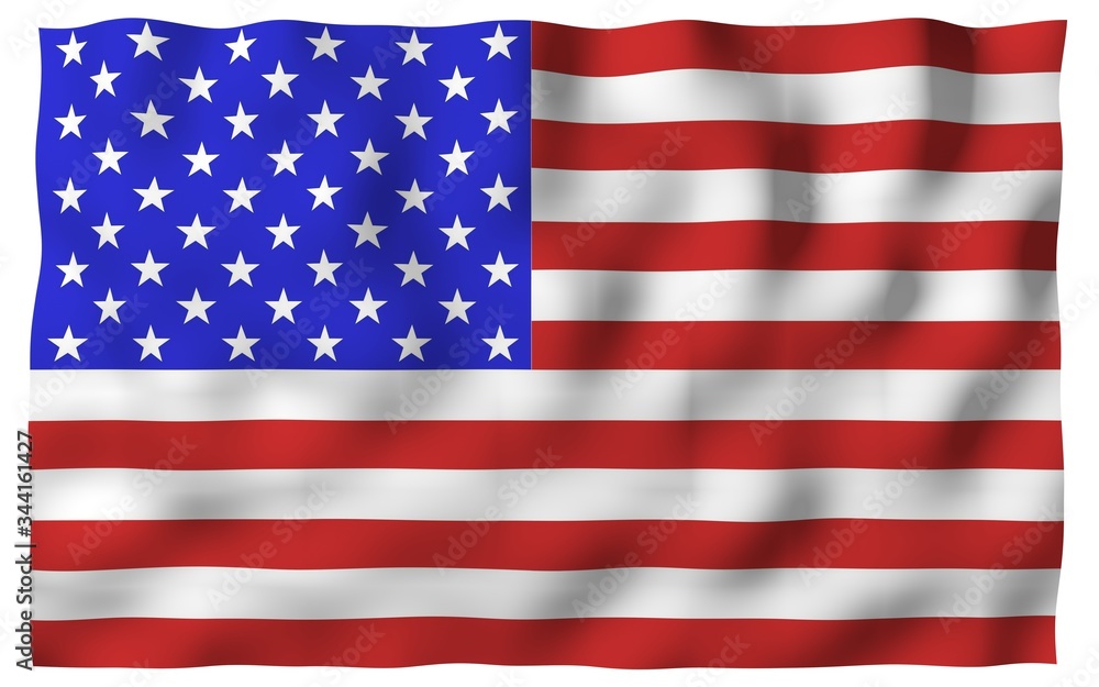Waving flag of the United States of America. Stars and Stripes. State symbol of the USA. 3D illustration Waving flag of the United States of America. Stars and Stripes. State symbol of the USA. 3D illustration