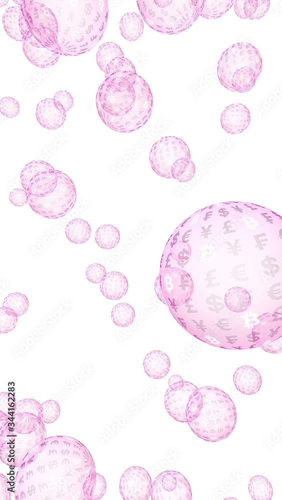 Bitcoin economic financial bubble. crypto currency 3D illustration. Business concept. Pink bubbles on white background. Bit, Coin, mining concept Bitcoin economic financial bubble. crypto currency 3D illustration. Business concept. Pink bubbles on white background. Bit, Coin, mining concept