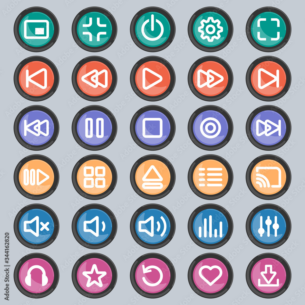 Media player control buttons set Media player control buttons set