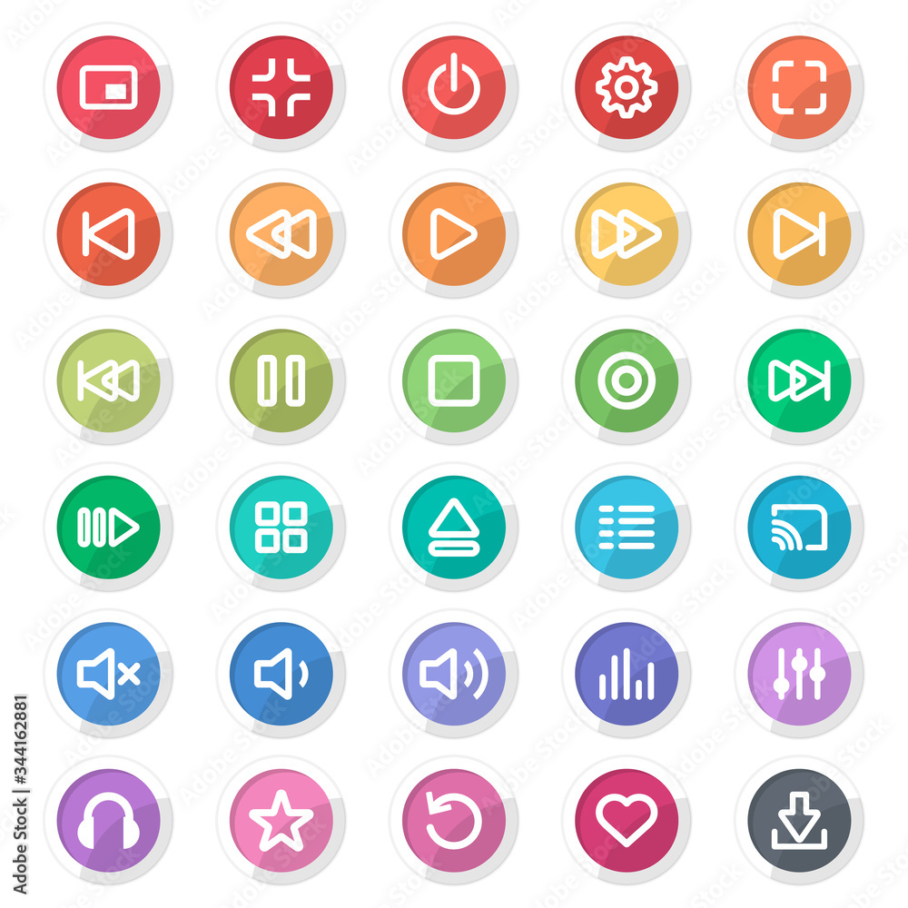 Media player control buttons set Media player control buttons set