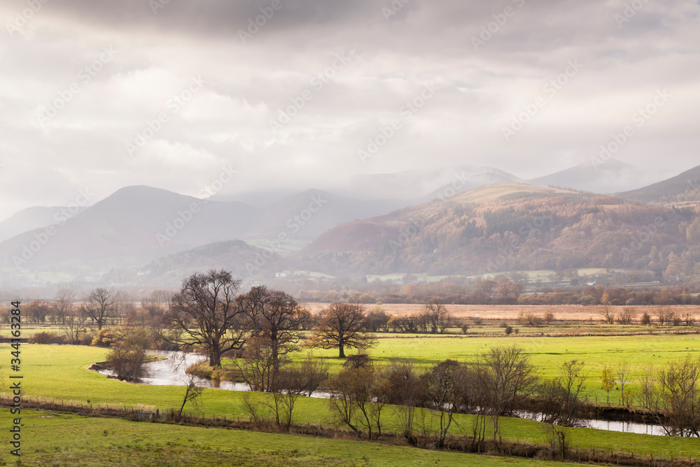 Mountainous scenery around the River Derwent near to Thirlmere in the Lake District national park.