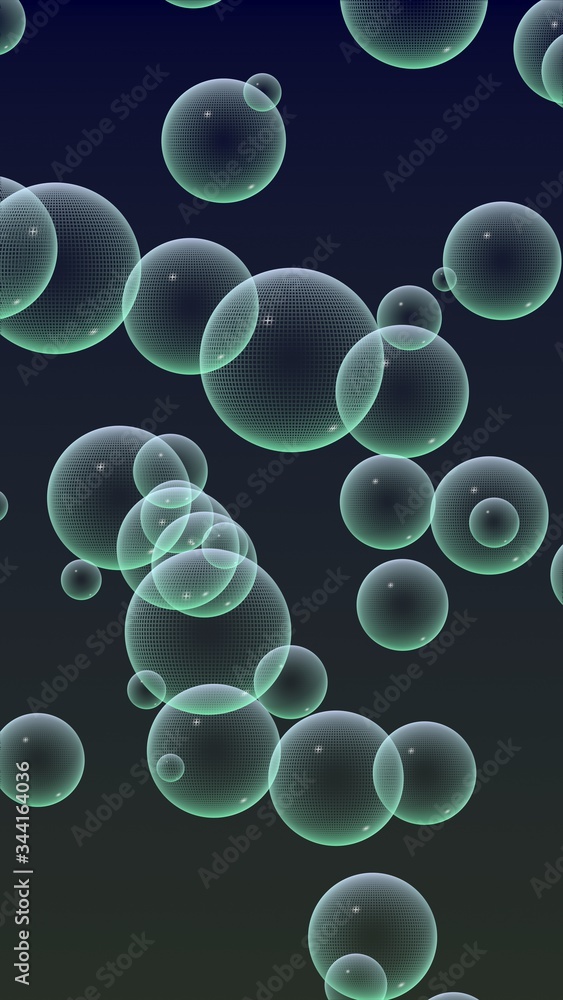 Dark background green mesh bubbles. Wallpaper, texture with bubble. 3D illustration Dark background green mesh bubbles. Wallpaper, texture with bubble. 3D illustration