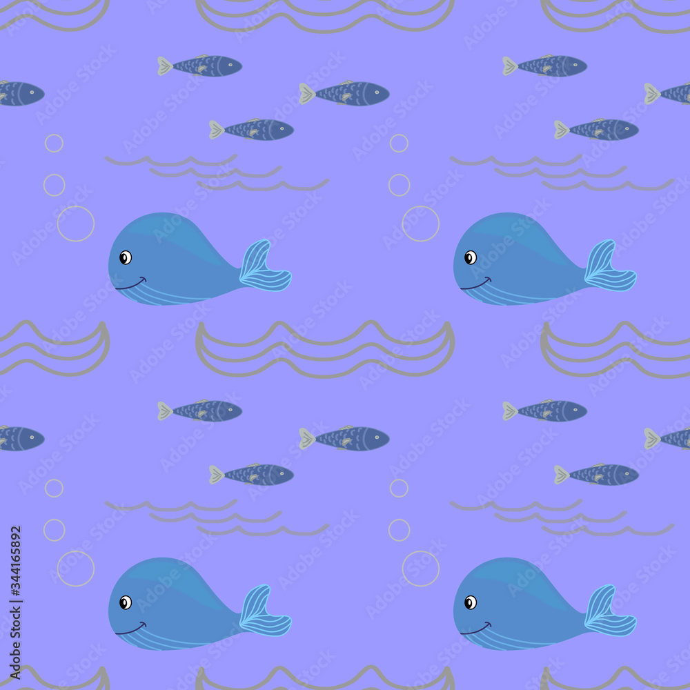 Whales seamless pattern. Background on the sea theme