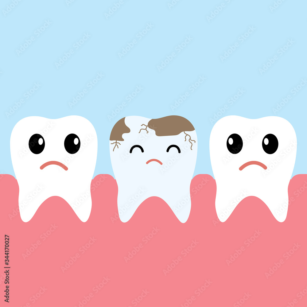 Obraz premium Row of health teeth and one bad tooth with caries,healthcare concept