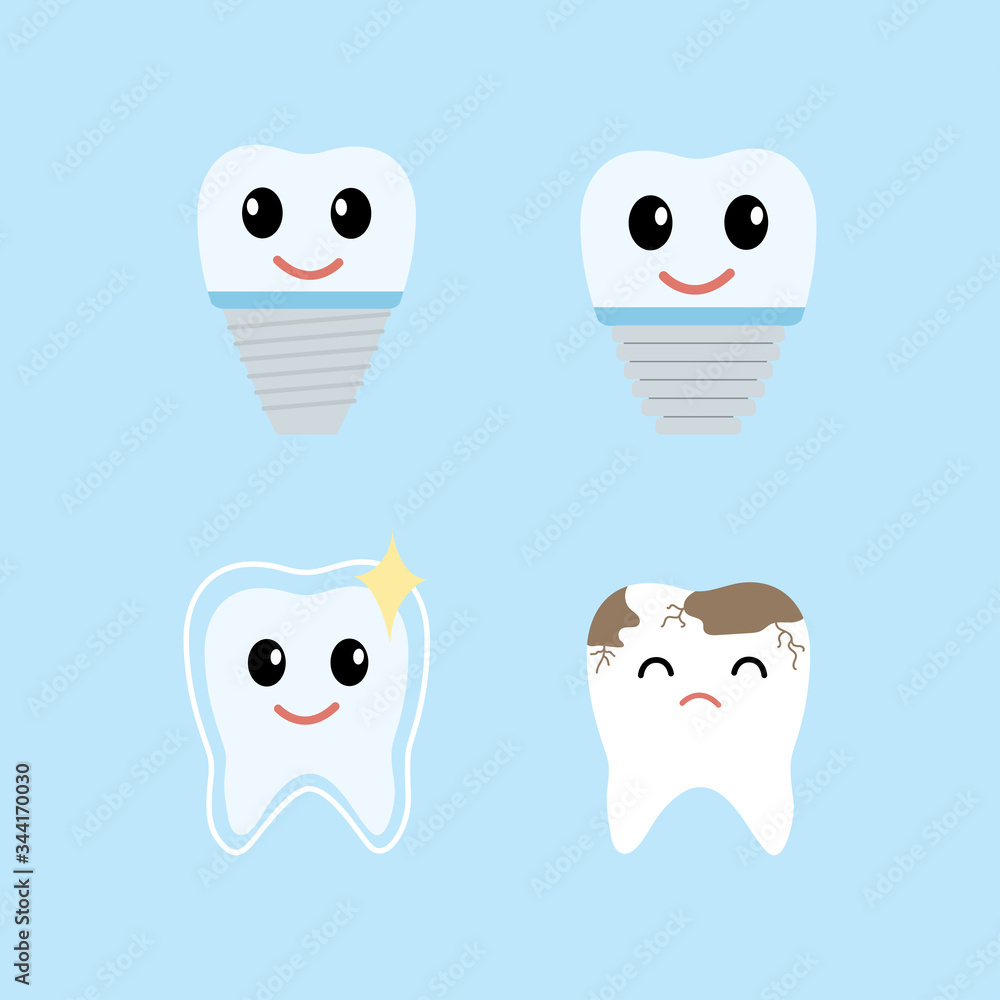 Fototapeta premium Health and sick tooth,two teeth implant,health care set,