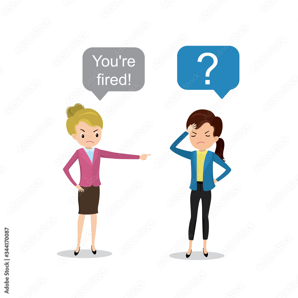 Sad caucasian woman boss and unhappy female employee,businesswoman dismisses employee Sad caucasian woman boss and unhappy female employee,businesswoman dismisses employee