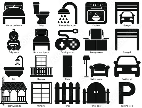 Rooms in a house - icon set