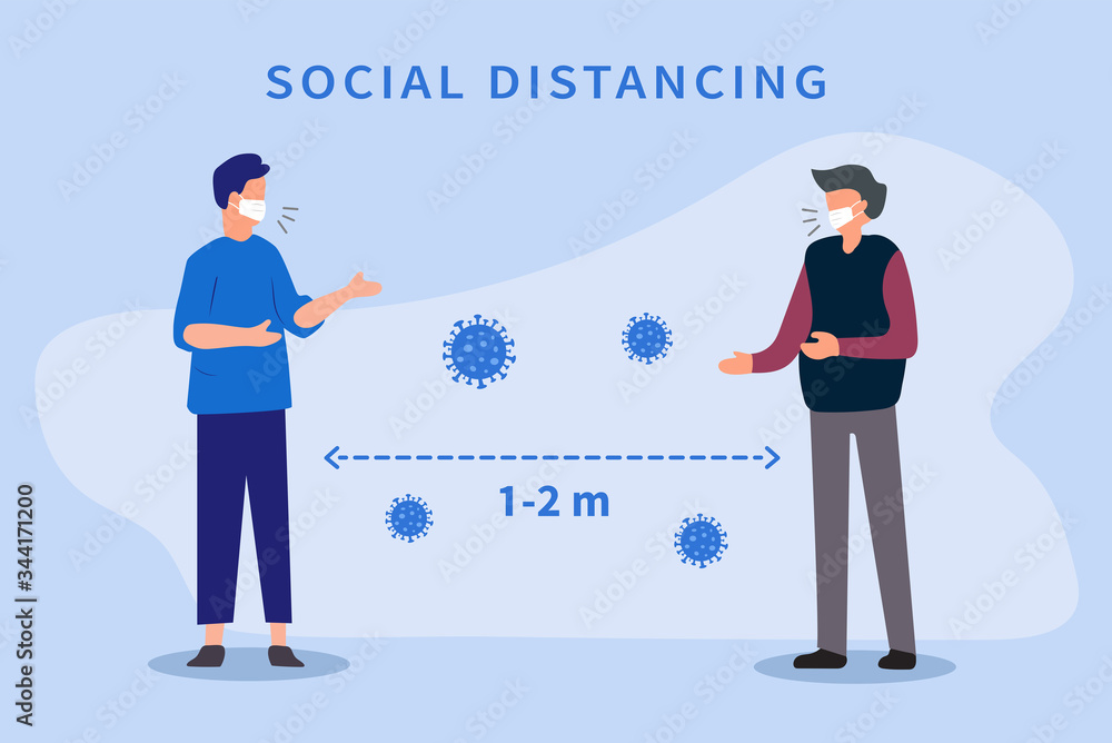 Social distancing. Space between people to avoid spreading COVID-19 Virus. Keep the 1-2 meter distance. Vector illustration Social distancing. Space between people to avoid spreading COVID-19 Virus. Keep the 1-2 meter distance. Vector illustration