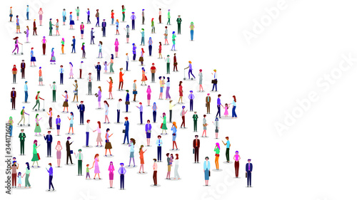 Large group of people on white background. Group of man and woman cartoon characters. Flat colorful vector illustration.