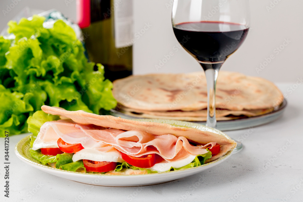 Happy hour italian aperitif glass of italian red wine with Italian