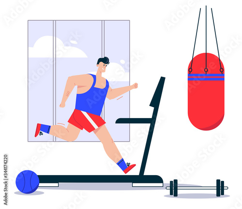 Vector character illustration fitness in gym scene