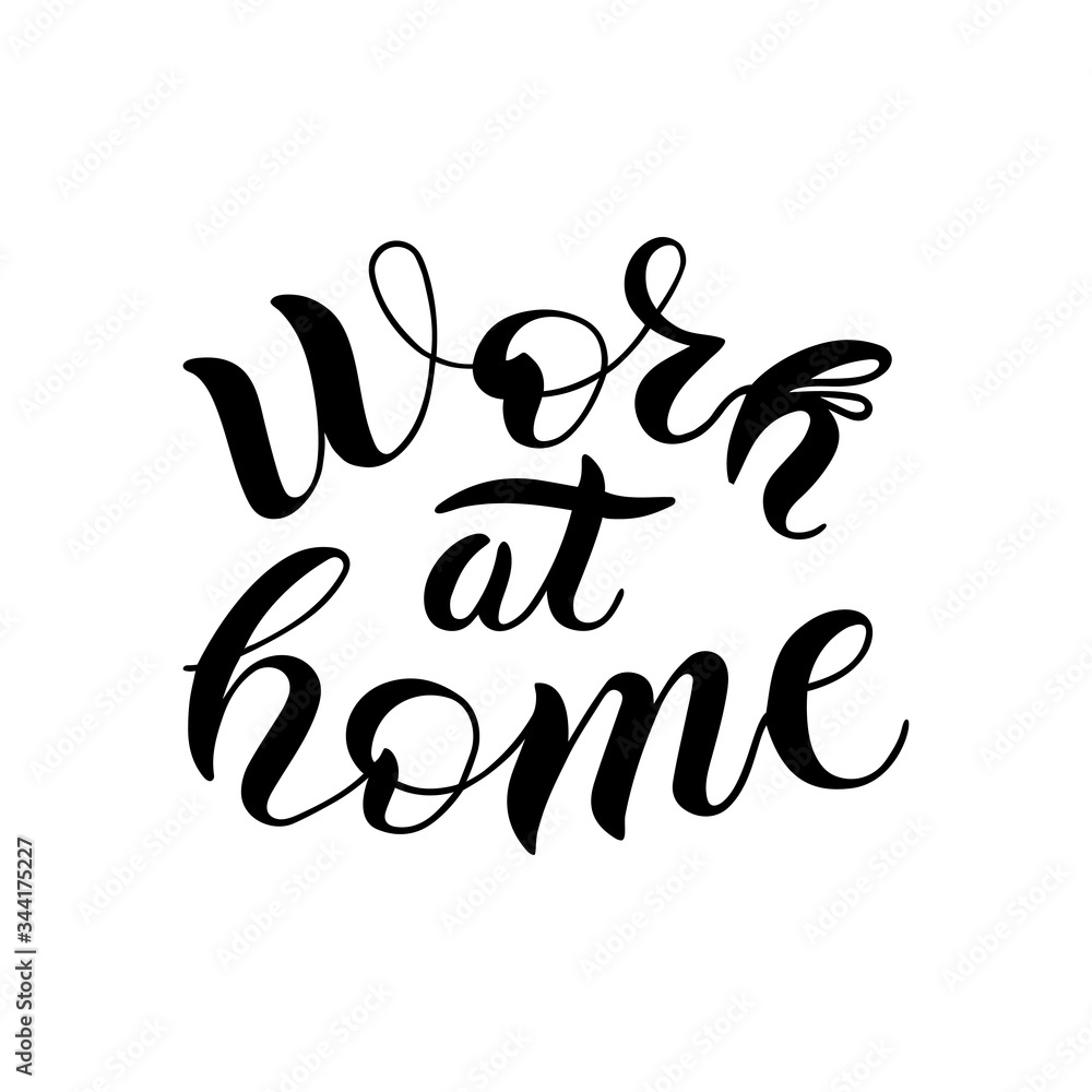 Fototapeta premium Hand drawn lettering work at home concept for stopping coronavirus. Pandemic protection. Quarantine positive doodle icon, home element. Isolated on white background.