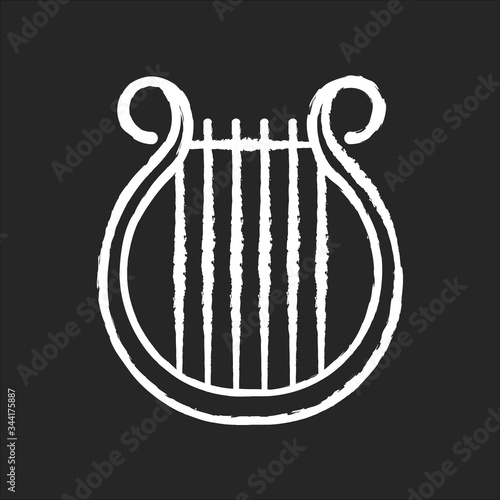 Lyra chalk white icon on black background. Classical music. Orchestra string musical instrument. Opera performance. Greek muse. Theater and culture. Isolated vector chalkboard illustration