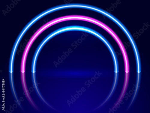 Neon arch-shaped lighting. Abstract background. Vector stok illustration for poster