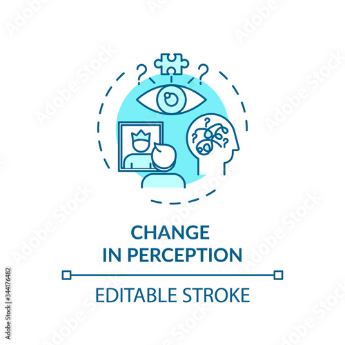Change in perception concept icon. Marijuana use side effect, mental disorder idea thin line illustration. Psychosis, perplexity, confusion. Vector isolated outline RGB color drawing. Editable stroke
