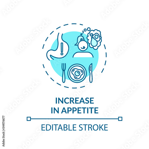 Increase in appetite concept icon. Cannabis use, weed smoking, marijuana effect idea thin line illustration. Hunger, eating desire, munchies. Vector isolated outline RGB color drawing. Editable stroke
