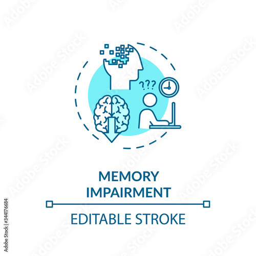 Memory impairment concept icon. Cannabis, psychoactive drug use effect idea thin line illustration. Cognitive degradation, thinking problems. Vector isolated outline RGB color drawing. Editable stroke