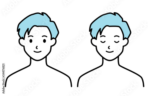 男性 顔（開眼 目を閉じる セット）