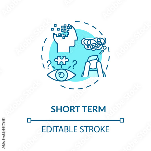 Short term concept icon. Cannabis, marijuana use adverse side effects idea thin line illustration. Perception change and memory impairment. Vector isolated outline RGB color drawing. Editable stroke