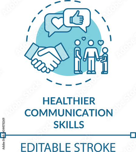 Healthier communication skills concept icon. People conversation. Best friends conversation. Business agreement idea thin line illustration. Vector isolated outline RGB color drawing. Editable stroke
