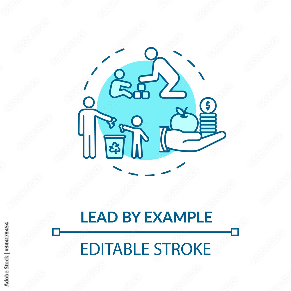 Lead by example concept icon. Family members relationship idea thin line illustration. Parenting and children education. Teaching kids. Vector isolated outline RGB color drawing. Editable stroke Lead by example concept icon. Family members relationship idea thin line illustration. Parenting and children education. Teaching kids. Vector isolated outline RGB color drawing. Editable stroke