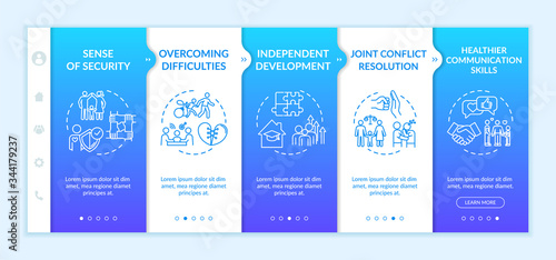 Parents and children relationship onboarding vector template. Parenting skills. Independent development. Responsive mobile website with icons. Webpage walkthrough step screens. RGB color concept