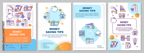 Money saving tips brochure template. Financial resources economy. Flyer, booklet, leaflet print, cover design with linear icons. Vector layouts for magazines, annual reports, advertising posters