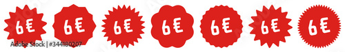 6 Price Tag Red | 6 Euro | Special Offer Icon | Sale Sticker | Deal Label | Variations