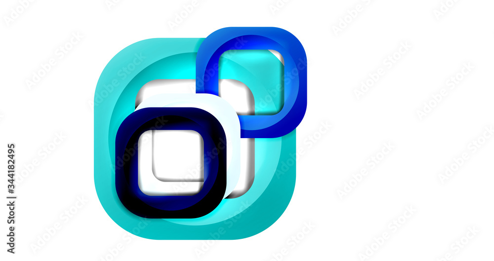 Square geometric vector abstract background, dynamic modern minimal template. Multicolored square shapes with round corners overlapping each other Square geometric vector abstract background, dynamic modern minimal template. Multicolored square shapes with round corners overlapping each other