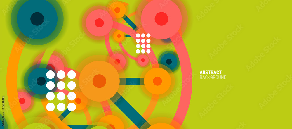 Flat style geometric abstract background, round dots or circle connections on color background. Technology network concept. Flat style geometric abstract background, round dots or circle connections on color background. Technology network concept.
