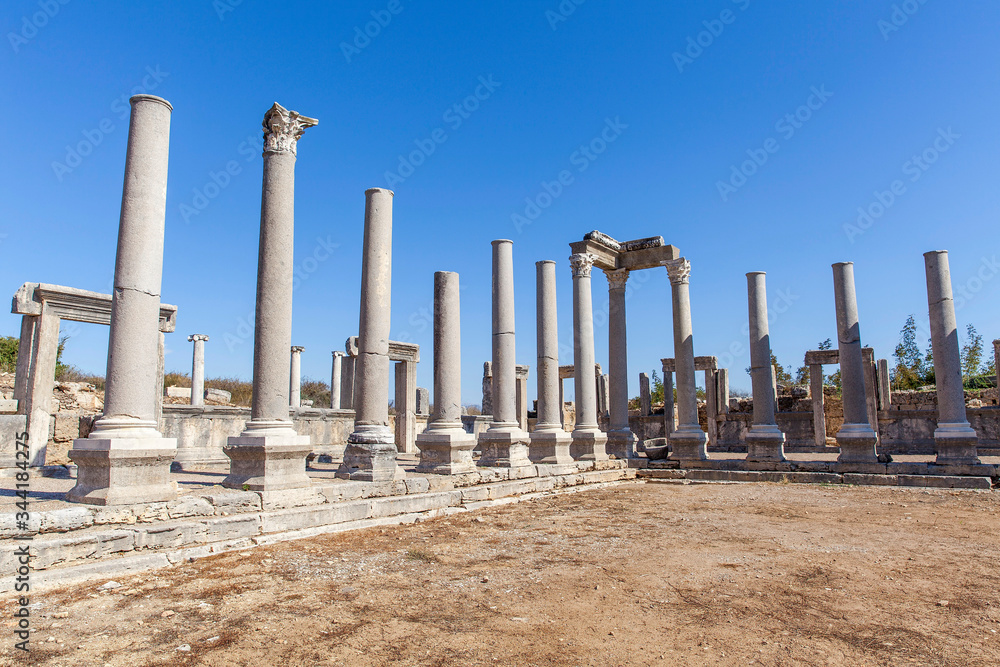 agora ruins in the ancient city of Perge Antalya located in Turkey.