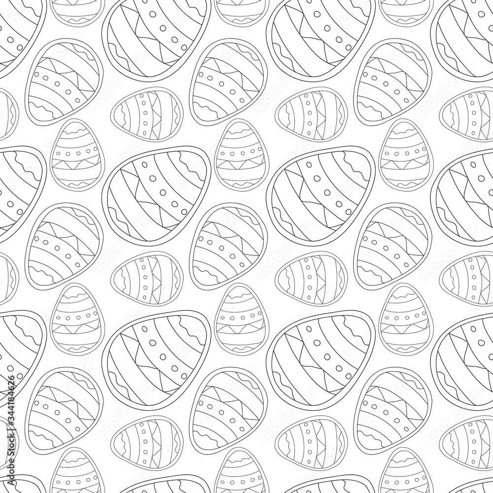 Seamless pattern with wreath of Easter eggs and lettering Happy Easter. Cute vector doodle illustration isolated on white background. Scandinavian style. Design for print, textile, fabric. Seamless pattern with wreath of Easter eggs and lettering Happy Easter. Cute vector doodle illustration isolated on white background. Scandinavian style. Design for print, textile, fabric.