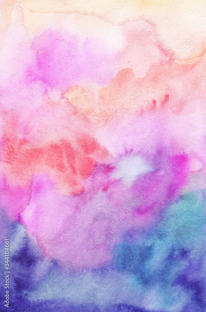 Watercolor abstract background, rainbow, hand-painted texture, watercolor stains. Design for backgrounds, wallpapers, covers and packaging.