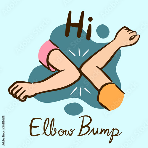Elbow bump for greeting with people without handshake and touching hands on blue background.Vector illustrator for banner and poster.