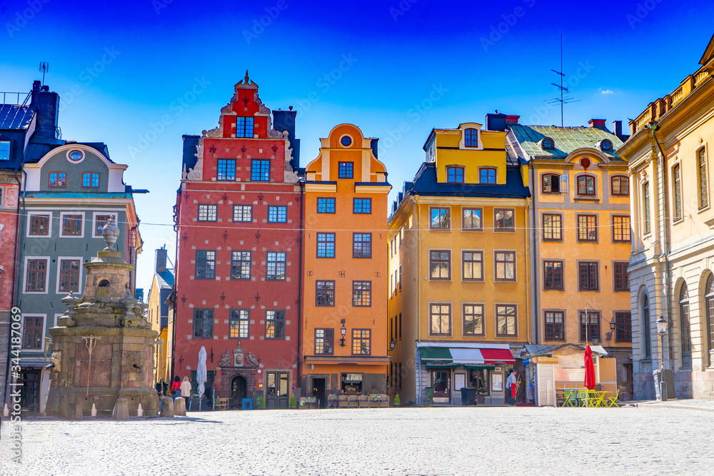 Stortorget (the Grand Square) is a public square in Gamla Stan, the old town in central Stockholm, Sweden. View with old houses. Stortorget (the Grand Square) is a public square in Gamla Stan, the old town in central Stockholm, Sweden. View with old houses.