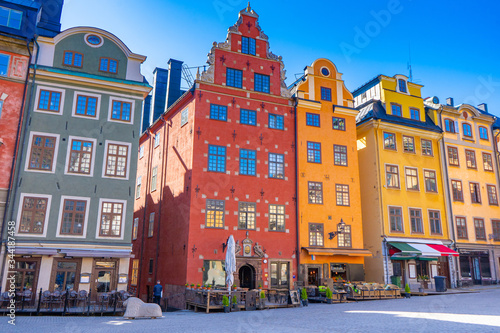 Stortorget (the Grand Square) is a public square in Gamla Stan, the old town in central Stockholm, Sweden. View with old houses. photo