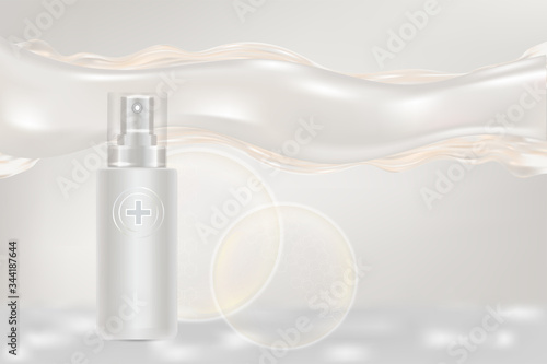 Beauty product ad design, white cosmetic container with collagen solution advertising background ready to use, luxury skin care banner, illustration vector.	