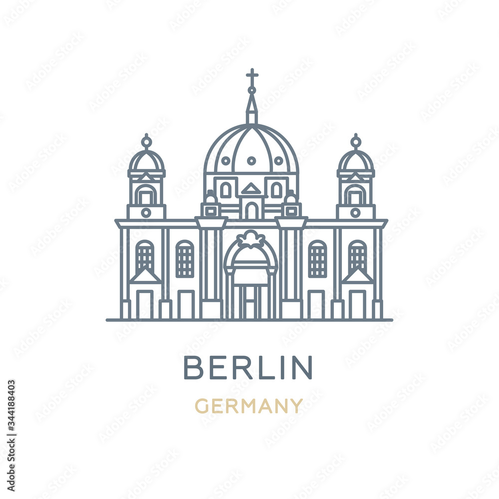 Berlin city, Germany. Line icon of the famous and largest city in Europe. Outline icon for web, mobile, and infographics. Landmark and famous building. Vector illustration, white isolated. 