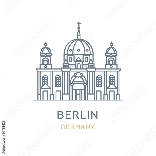 Berlin city, Germany. Line icon of the famous and largest city in Europe. Outline icon for web, mobile, and infographics. Landmark and famous building. Vector illustration, white isolated. 