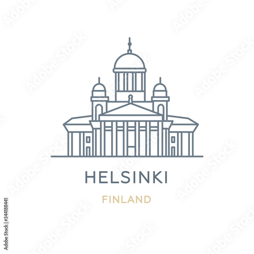Helsinki city, Finland. Line icon of the famous and largest city in Europe. Outline icon for web, mobile, and infographics. Landmark and famous building. Vector illustration, white isolated. 