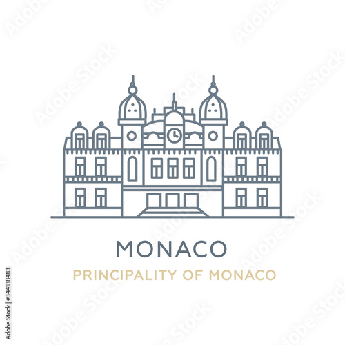 Monaco city,  Principality of Monaco. Line icon of the famous and largest city in Europe. Outline icon for web, mobile, and infographics. Landmark and famous building. Vector illustration