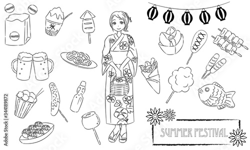 夏祭り食べ物アイコンセット